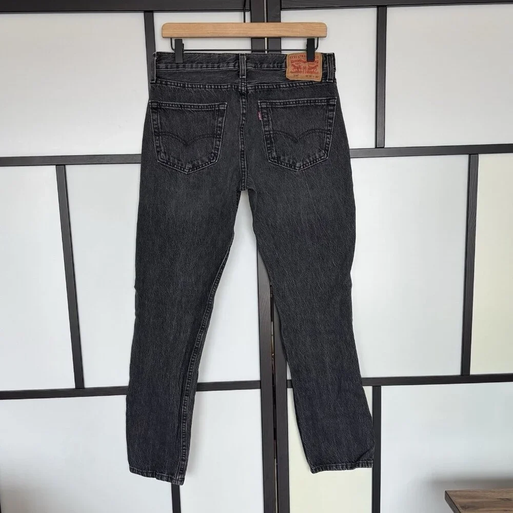 Levis 502 Jeans Mens 31 Taper Regular Fit Stretch Mid Rise Denim‎ Washed Black